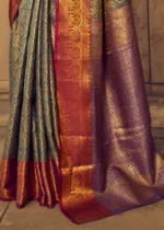 Green and Purple Banarasi Brocade Silk Saree