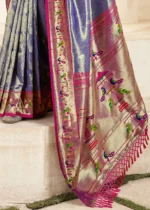 Indigo Paithani Tissue Silk Saree with Pink Blouse