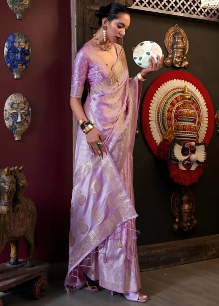 Lavender Banarasi Satin Silk Saree