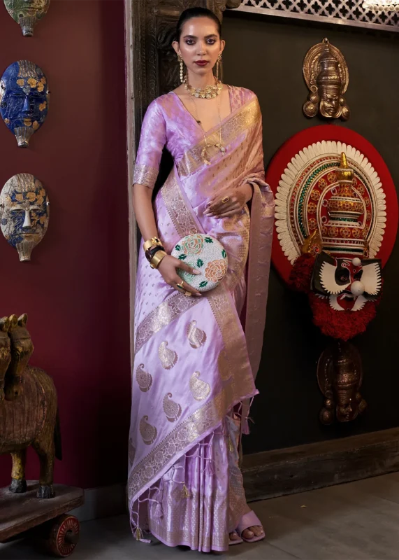 Lavender Banarasi Satin Silk Saree