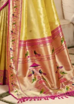 Lemon Yellow Paithani Tissue Silk Saree with Pink Blouse