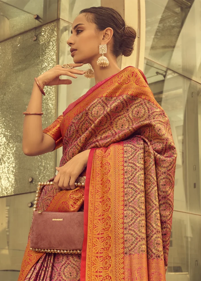 Magenta Banarasi Brocade Silk Saree