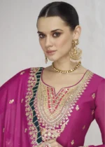 Magenta Embroidered Chinon Silk Lehenga Suit