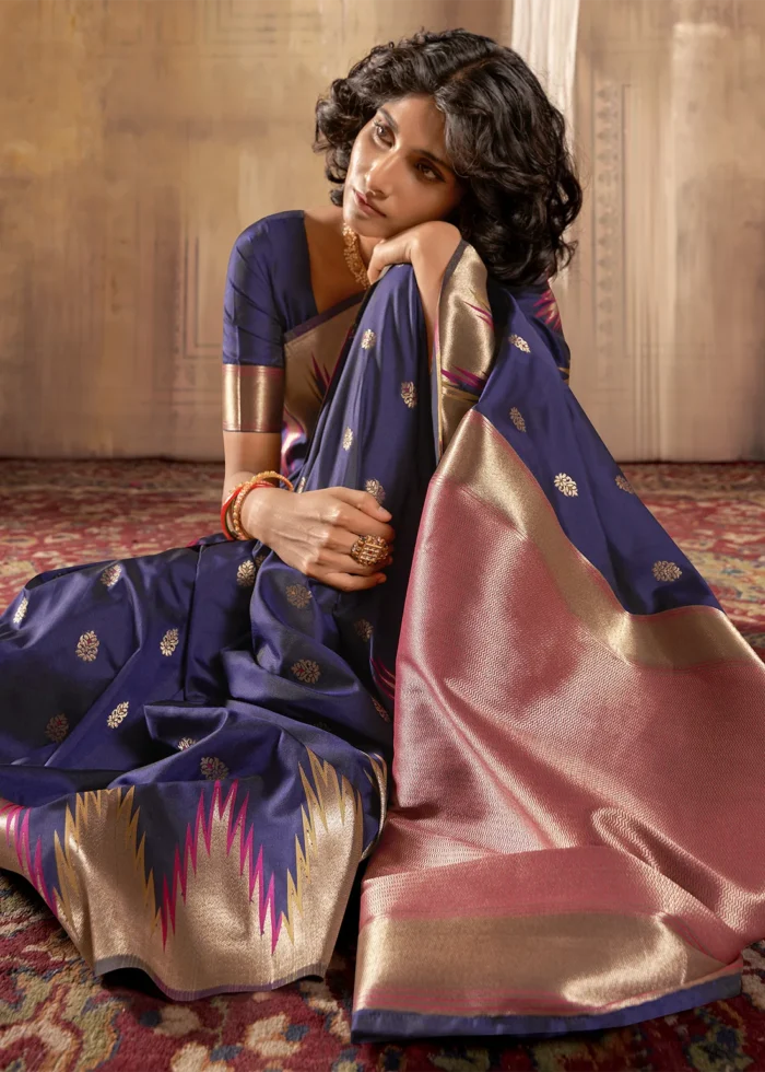 Midnight Blue Banarasi Silk Saree