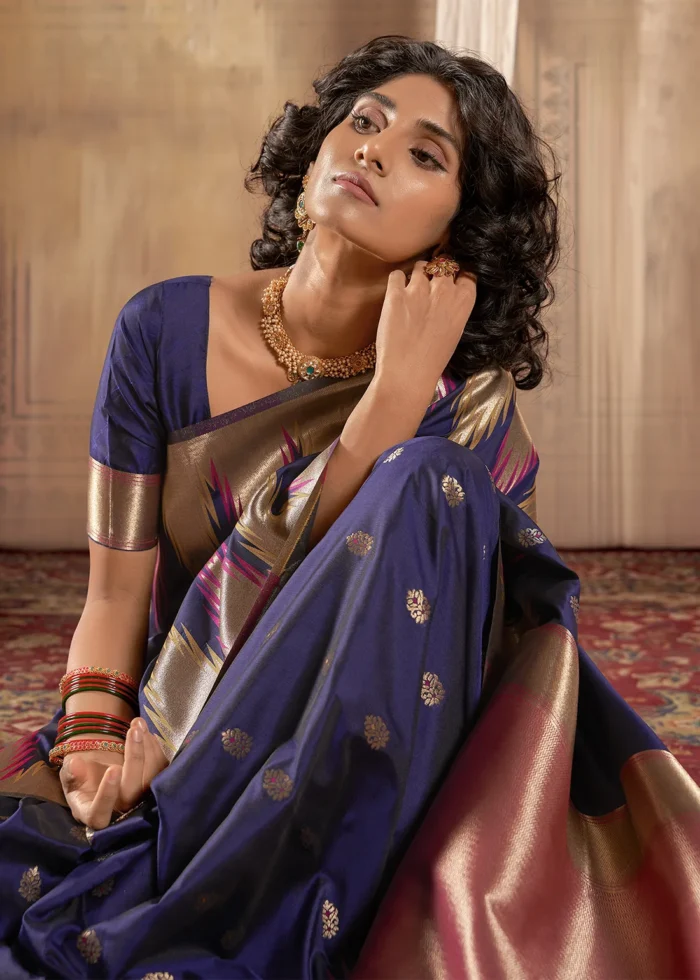 Midnight Blue Banarasi Silk Saree