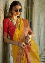 Mustard Yellow Banarasi Tissue Silk Saree