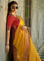 Mustard Yellow Banarasi Tissue Silk Saree