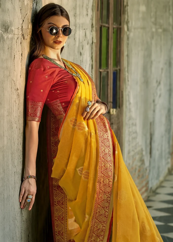 Mustard Yellow Banarasi Tissue Silk Saree