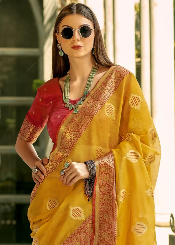 Mustard Yellow Banarasi Tissue Silk Saree