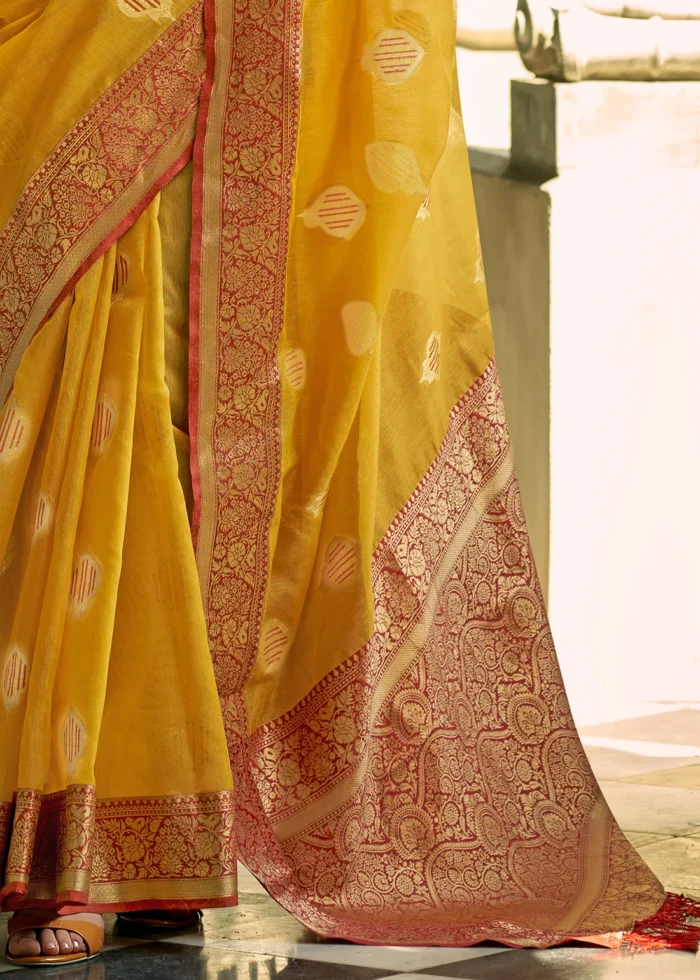 Mustard Yellow Banarasi Tissue Silk Saree