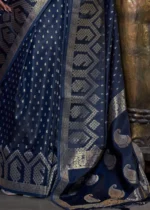 Navy Blue Banarasi Satin Silk Saree