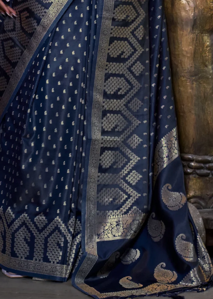 Navy Blue Banarasi Satin Silk Saree