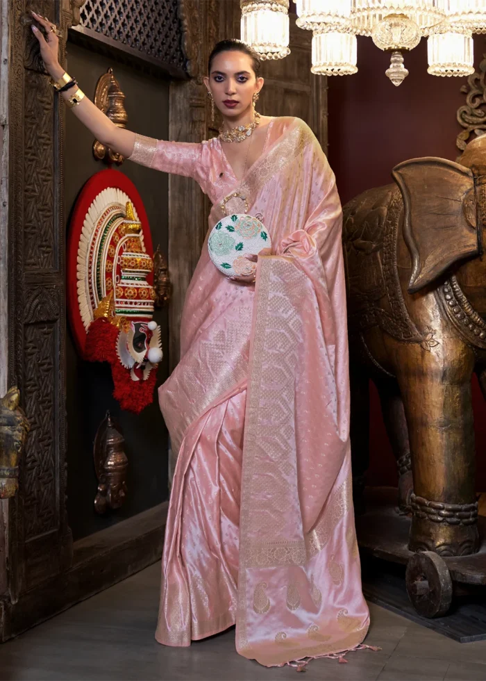 Peach Banarasi Satin Silk Saree