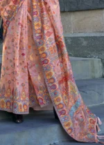 Peach Kashmiri Jamawar Organza Saree