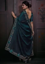 Peacock Blue Organza Silk Saree with Stone Work