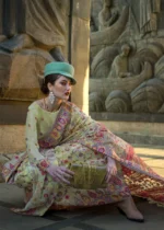 Pista Green Kashmiri Jamawar Organza Saree