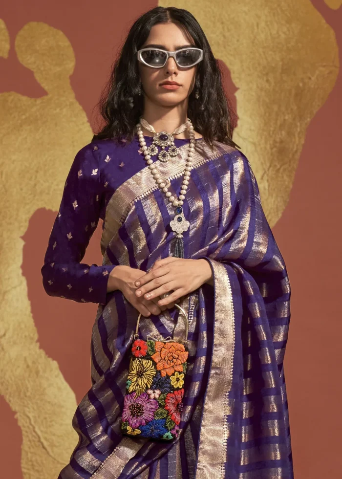 Purple Banarasi Handloom Silk Saree