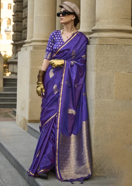 Purple Banarasi Satin Saree