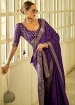 Purple Banarasi Satin Silk Saree with Brocade Bouse