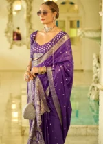 Purple Banarasi Satin Silk Saree with Brocade Bouse