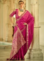 Raspberry Pink Banarasi Satin Silk Saree with Brocade Bouse