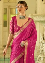 Raspberry Pink Banarasi Satin Silk Saree with Brocade Bouse