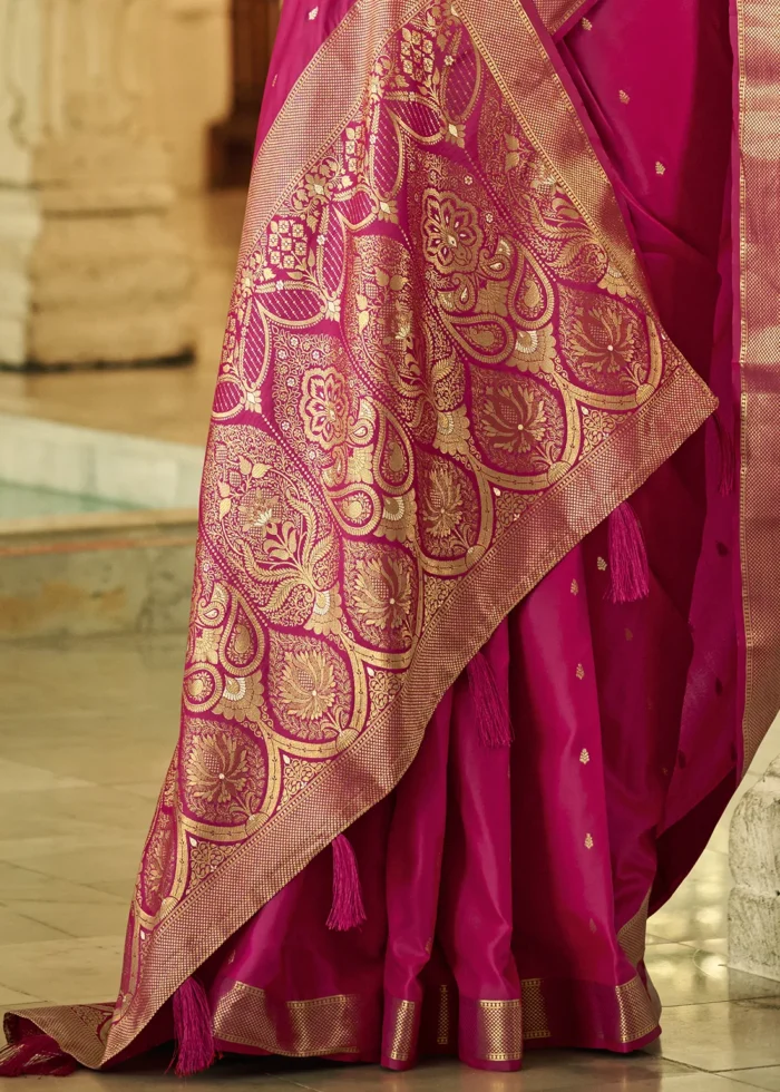 Raspberry Pink Banarasi Satin Silk Saree with Brocade Bouse