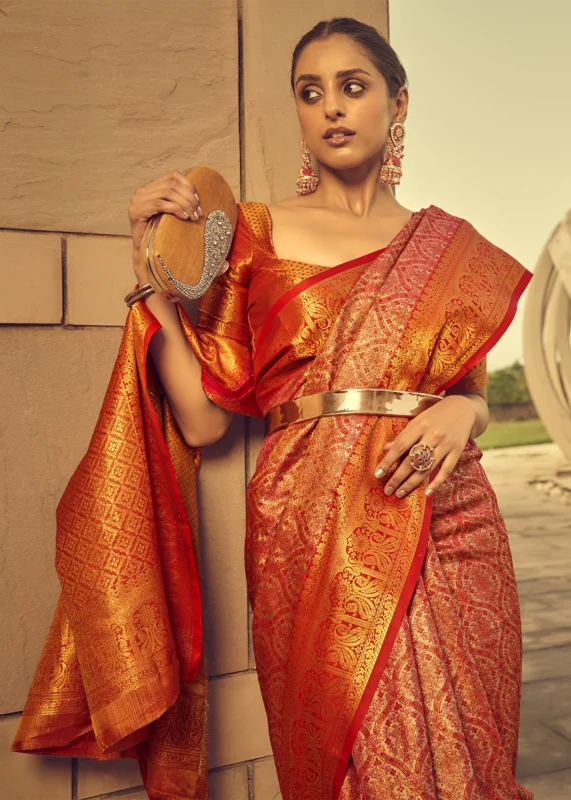 Red Banarasi Brocade Silk Saree