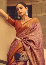 Rose Pink Banarasi Brocade Silk Saree