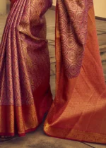 Rose Pink Banarasi Brocade Silk Saree