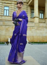 Royal Blue Banarasi Satin Saree with Brocade Blouse