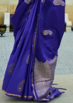 Royal Blue Banarasi Satin Saree with Brocade Blouse