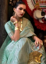 Sea Green Banarasi Satin Silk Saree