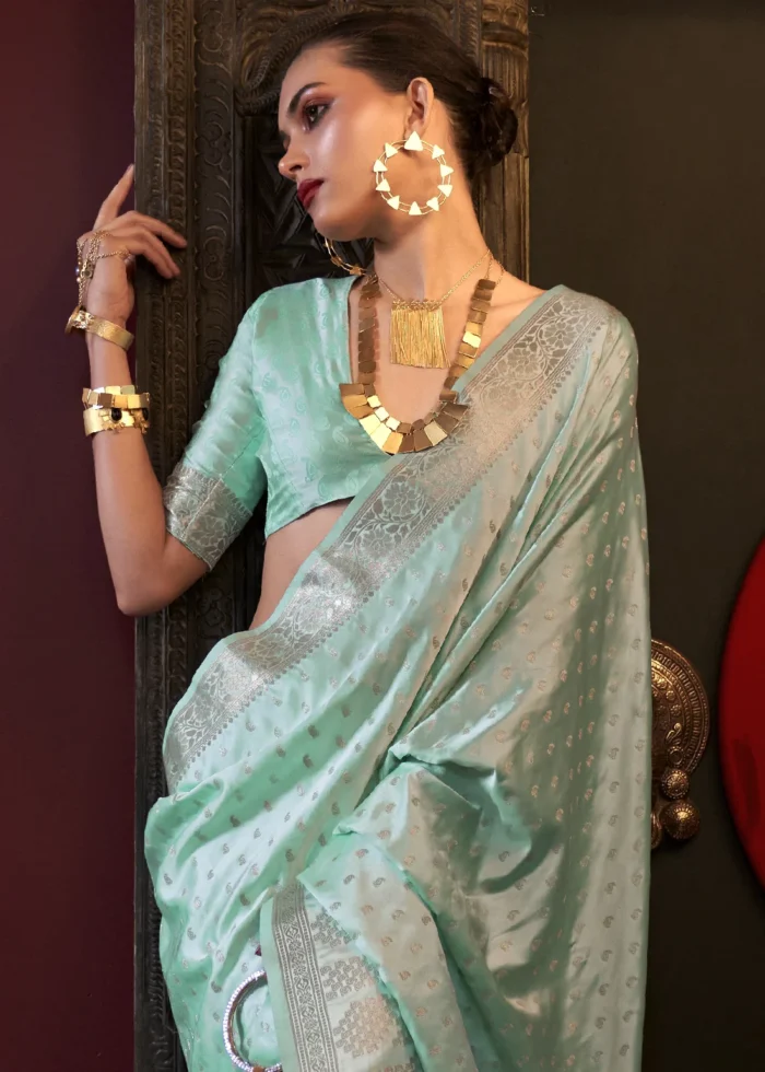 Sea Green Banarasi Satin Silk Saree