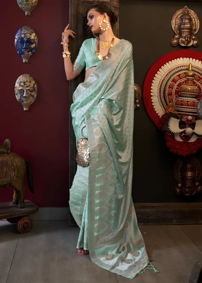 Sea Green Banarasi Satin Silk Saree