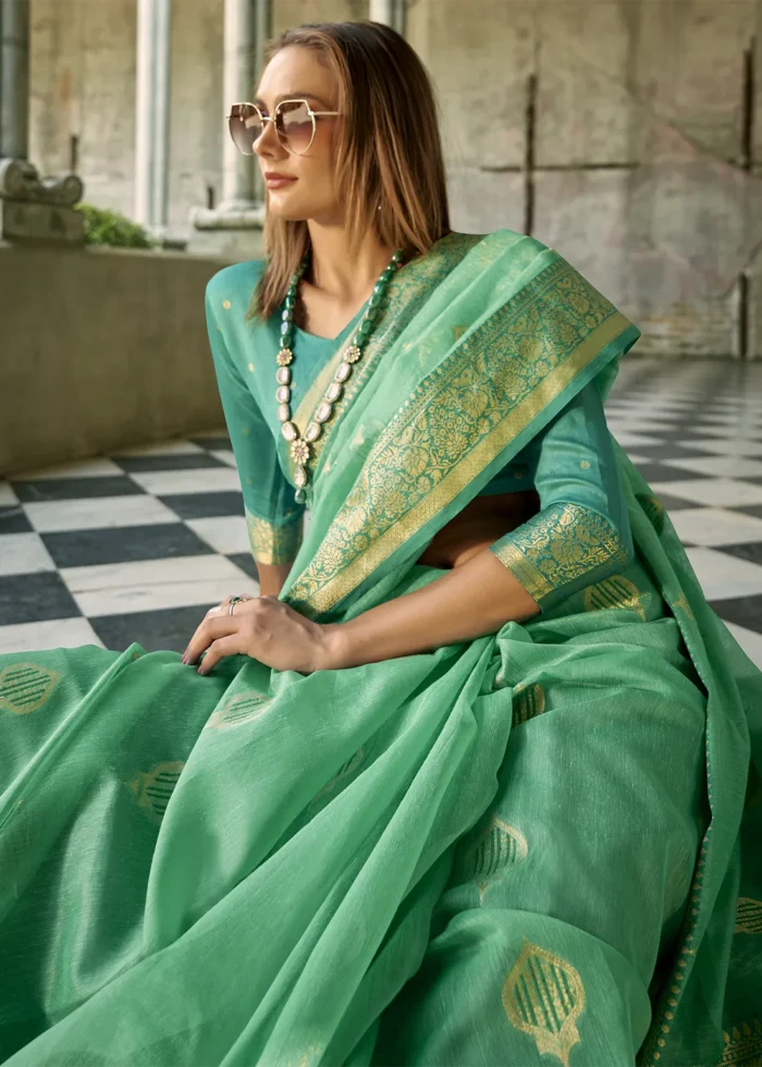 Shamrock Green Banarasi Tissue Silk Saree