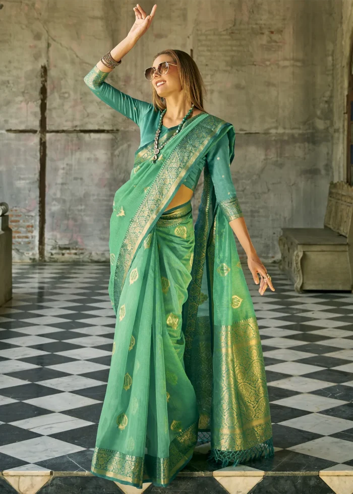 Shamrock Green Banarasi Tissue Silk Saree