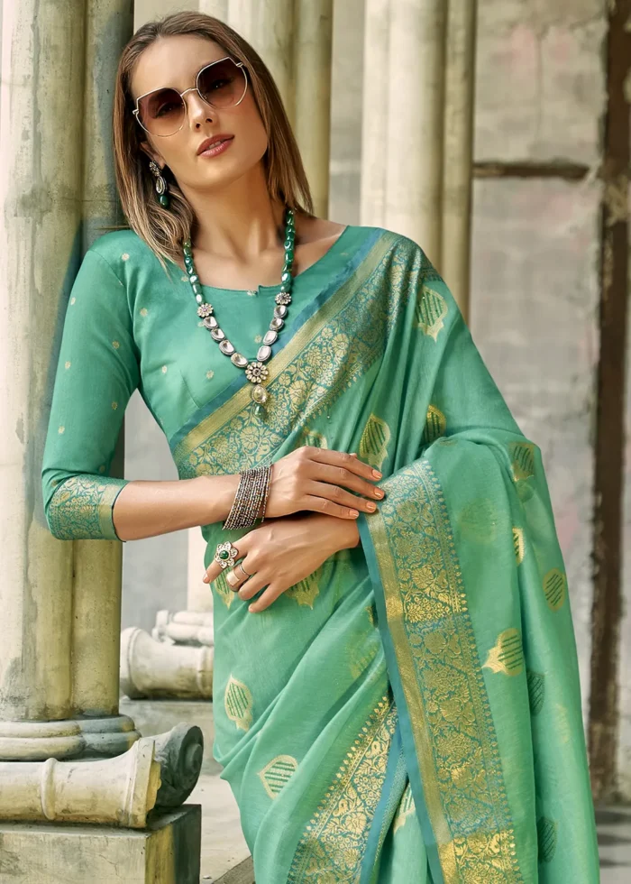 Shamrock Green Banarasi Tissue Silk Saree