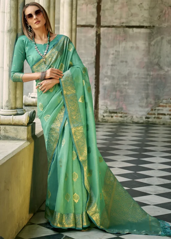 Shamrock Green Banarasi Tissue Silk Saree