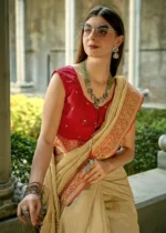 Tan Beige Banarasi Tissue Silk Saree