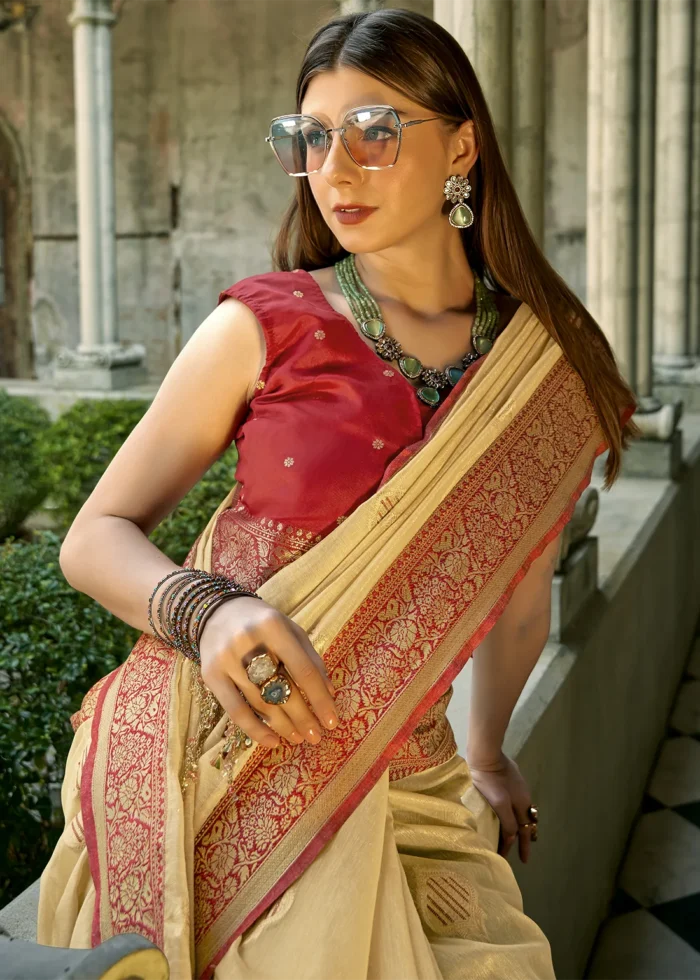 Tan Beige Banarasi Tissue Silk Saree