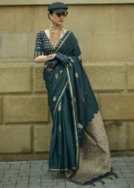 Teal Banarasi Satin Saree with Brocade Blouse