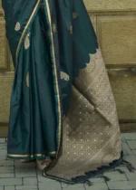 Teal Banarasi Satin Saree with Brocade Blouse