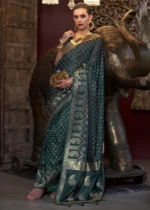 Teal Banarasi Satin Silk Saree