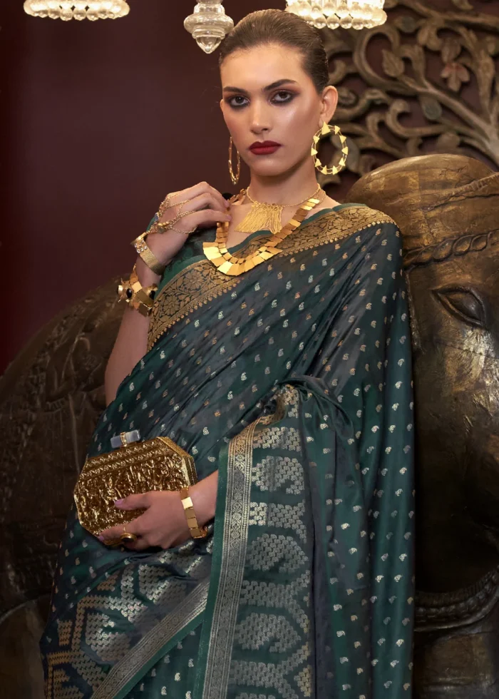 Teal Banarasi Satin Silk Saree