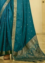 Teal Blue Banarasi Satin Silk Saree with Brocade Bouse