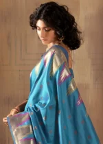 Teal Blue Banarasi Silk Saree