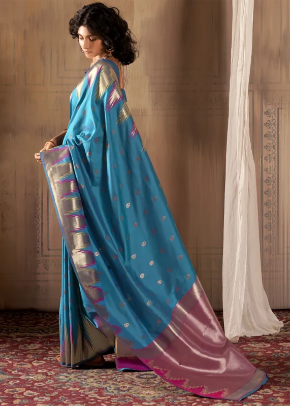 Teal Blue Banarasi Silk Saree