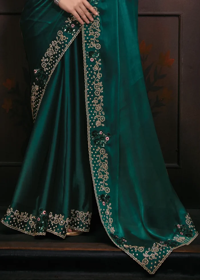 Teal Organza Silk Saree with Stone Work