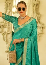 Turquoise Banarasi Satin Silk Saree with Brocade Bouse